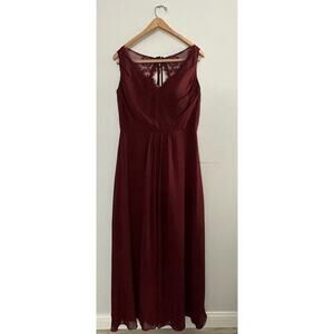 JJs House Womens Bridesmaids Dress Formal Long Lace Size 6 Burgundy Sleeveless